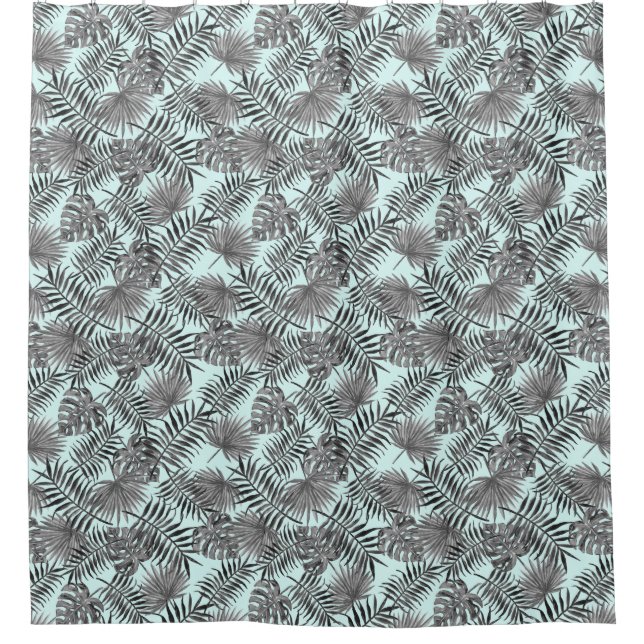 Tropical Palm Tree Leaves Pattern Aqua Blue Silver (Front)