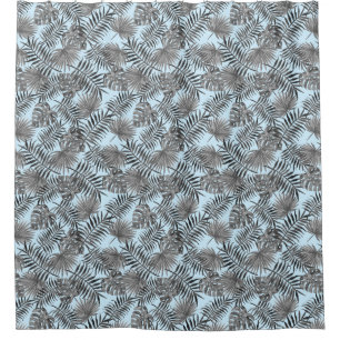 Tropical Palm Tree Leaves Pattern Blue Silver
