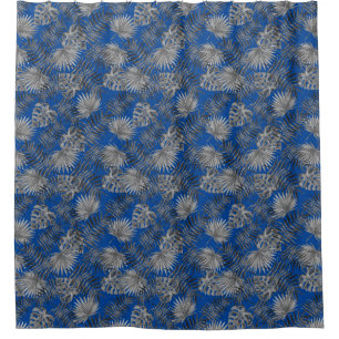 Tropical Palm Tree Leaves Pattern Blue Silver