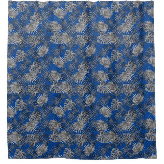 Tropical Palm Tree Leaves Pattern Blue Silver (Front)