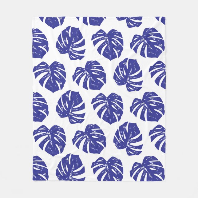 Tropical palm tree leaves pattern fleece blanket (Front)