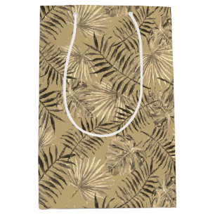 Tropical Palm Tree Leaves Pattern Gold Medium Gift Bag