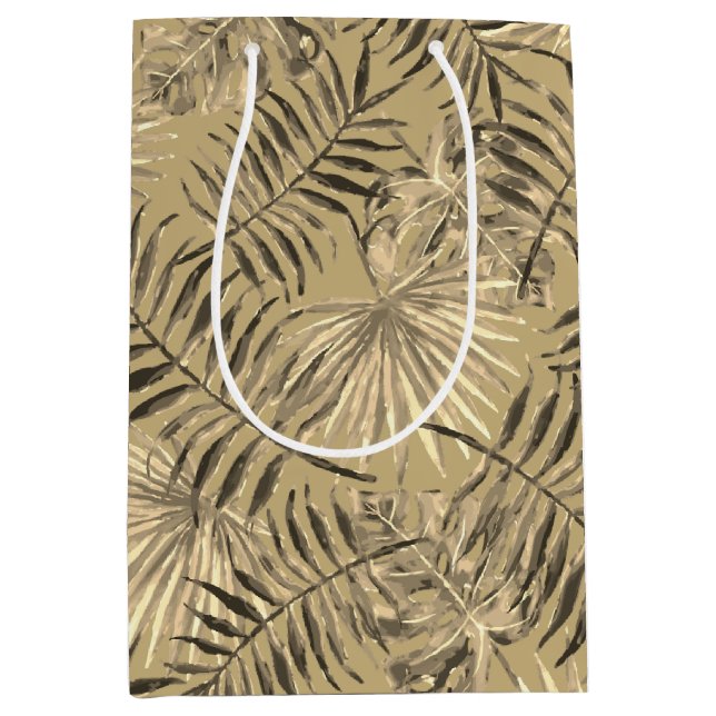 Tropical Palm Tree Leaves Pattern Gold Medium Gift Bag (Front)