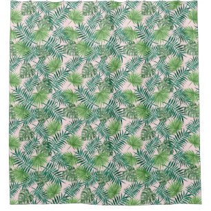 Tropical Palm Tree Leaves Pattern Green Pink