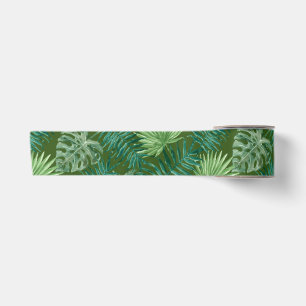 Tropical Palm Tree Leaves Pattern Green Satin Ribbon
