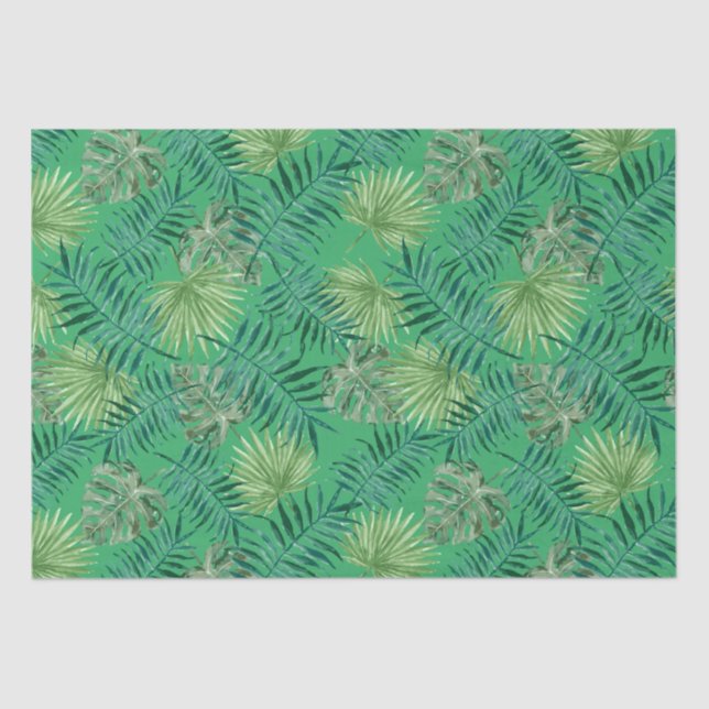 Tropical Palm Tree Leaves Pattern Green Tissue Paper (Front)