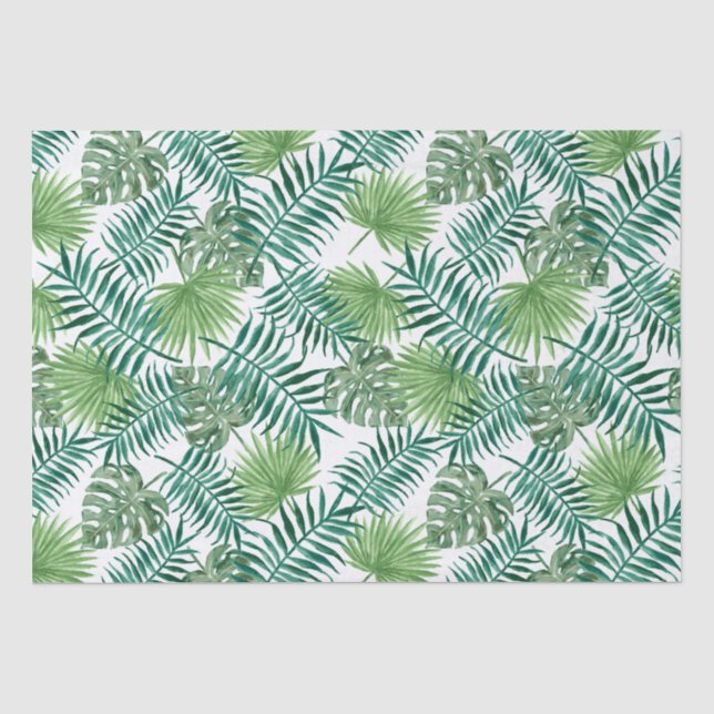 Tropical Palm Tree Leaves Pattern Green Tissue Paper (Front)