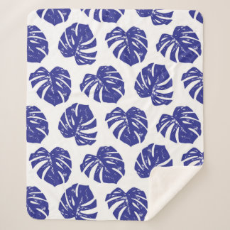 Tropical palm tree leaves pattern sherpa blanket