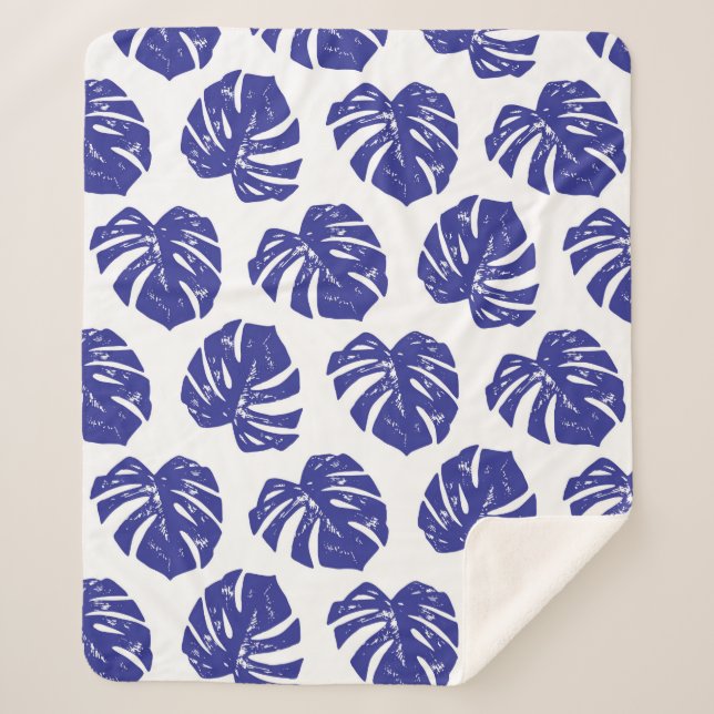 Tropical palm tree leaves pattern sherpa blanket (Front)