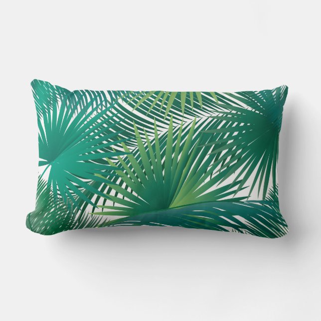 Tropical Palm Tree Leaves Pattern Watercolor Trend Lumbar Pillow (Front)