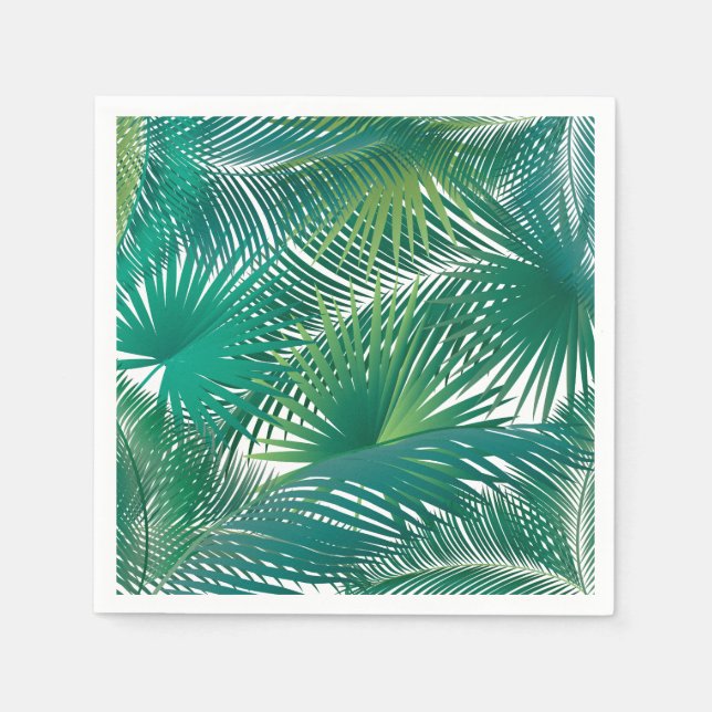 Tropical Palm Tree Leaves Pattern Watercolor Trend Napkin (Front)