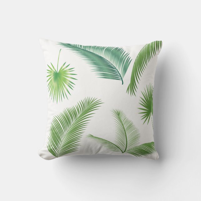 Tropical Palm Tree Leaves Pattern Watercolor Trend Throw Pillow (Front)