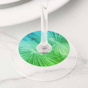 Tropical palm tree leaves wine glass tags