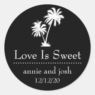 Tropical Palm Tree Love Is Sweet Étiquette (Noir)