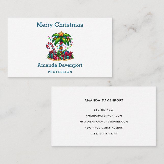 Tropical Palm Tree Merry Christmas Business Card (Front/Back)