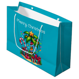 Tropical Palm Tree Merry Christmas Large Gift Bag
