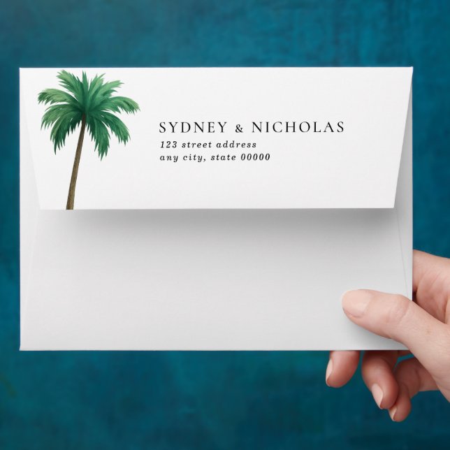 Tropical Palm Tree Minimal Wedding Return Address Envelope (Hand)