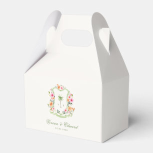 Tropical Palm Tree Monogram Crest Beach Wedding Favor Box