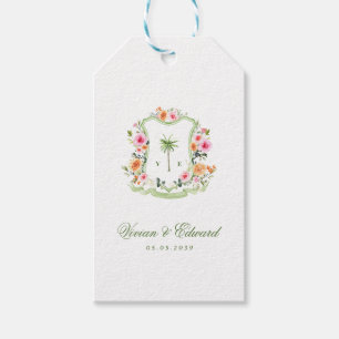 Tropical Palm Tree Monogram Crest Beach Wedding Gift Tags