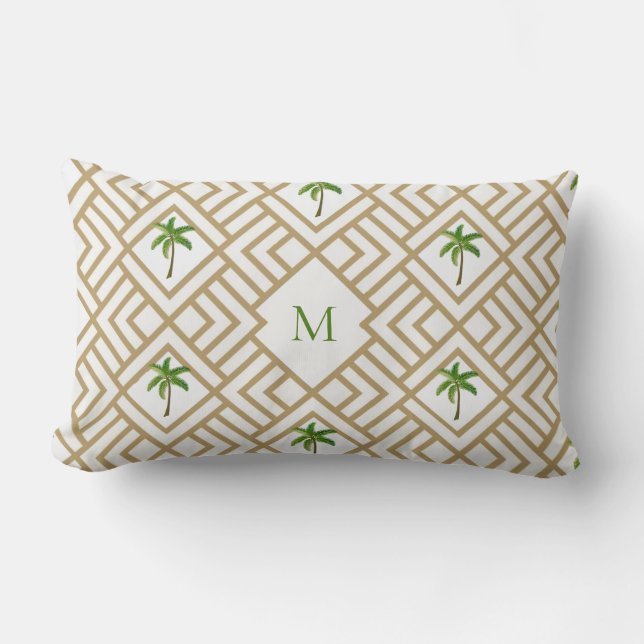 Tropical Palm Tree Monogram  Lumbar Pillow (Front)