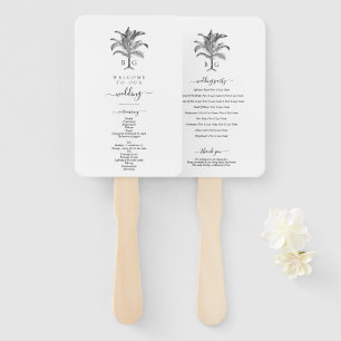 Tropical Palm Tree Monogram Wedding Program Hand Fan