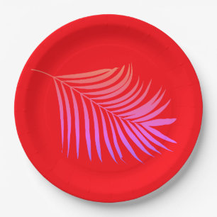Tropical Palm Tree Orange Pink Birthday Graduation Paper Plate