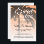 Tropical Palm Tree Orange Sweet 16 16th Birthday Invitation<br><div class="desc">A chic modern tropical orange ombre design Sweet 16 birthday invitation with a palm tree background. The bright papaya orange fades onto a white background. The text "Sweet Sixteen" in white is set in modern script. Elegant 16th birthday party invitation for a glamourous Sweet Sixteen, perfect for her, the fashionista...</div>