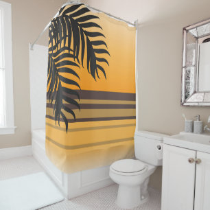 Tropical Palm Tree over Orange Sunset Stripes