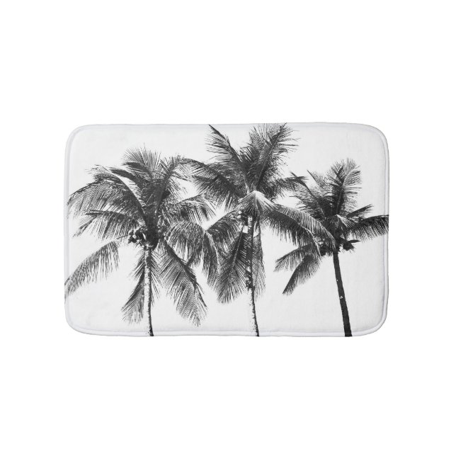 Tropical palm tree paradise summer black and white bath mat (Front)
