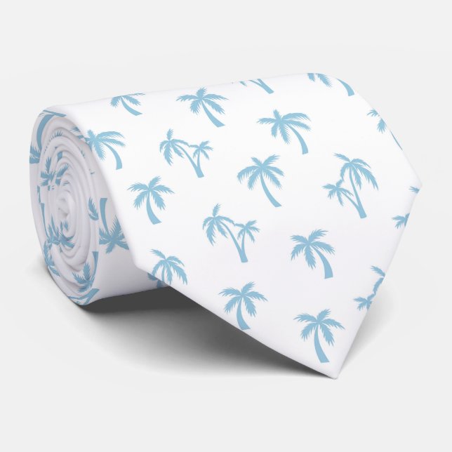 Tropical Palm Tree pattern baby blue Tie (Rolled)
