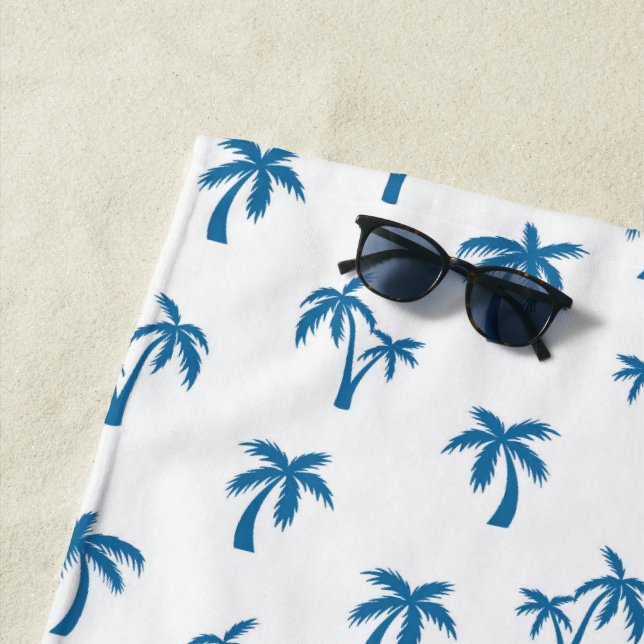 Tropical Palm Tree pattern blue Beach Towel (In Situ)