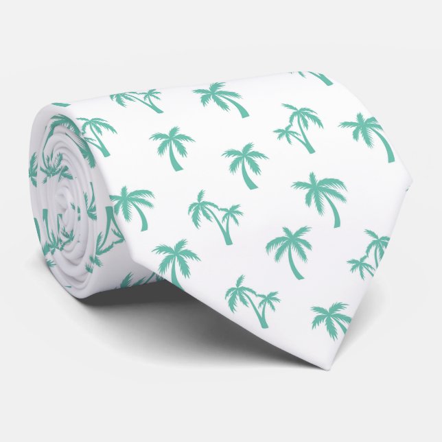 Tropical Palm Tree pattern sea green Tie (Rolled)