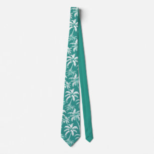 Tropical Palm Tree Pattern Teal Coastal Style Tie