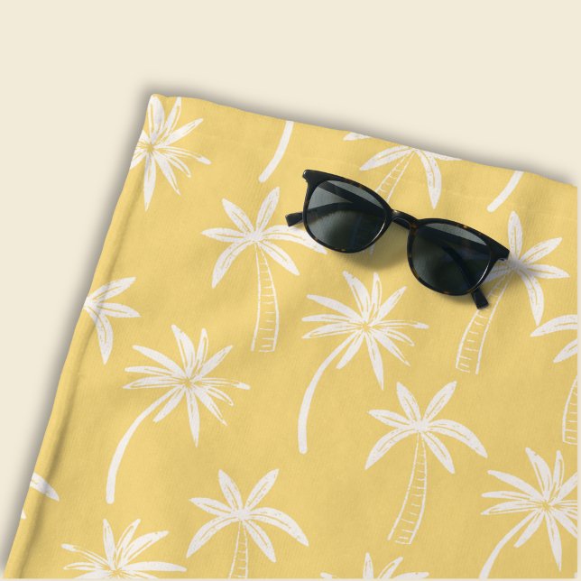 Tropical Palm Tree pattern yellow Beach Towel (yellow and white palm tree beach towel)