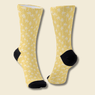 Tropical Palm Tree pattern yellow Socks