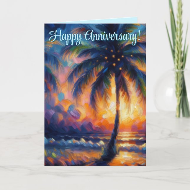 Tropical Palm Tree Personalized Anniversary Card (Front)