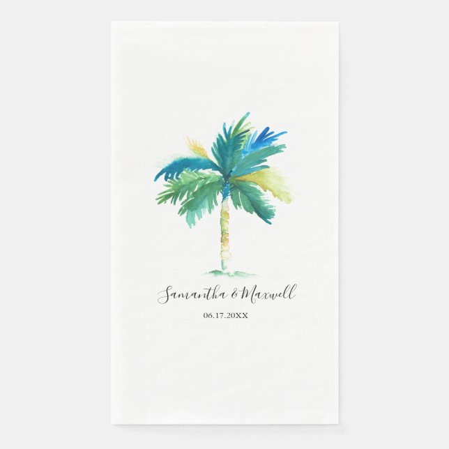 Tropical Palm Tree Personalized Wedding Napkin (Front)