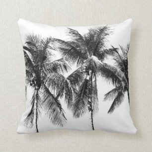 Tropical palm tree photo modern black and white throw pillow