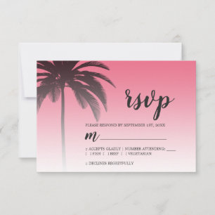 Tropical Palm Tree Pink Beach Wedding RSVP Card