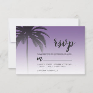 Tropical Palm Tree Purple Beach Wedding RSVP Card