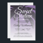 Tropical Palm Tree Purple Sweet 16 16th Birthday Invitation<br><div class="desc">A chic modern tropical purple ombre design Sweet 16 birthday invitation with a palm tree background. The bright purple fades onto a white background. The text "Sweet Sixteen" in white is set in modern script. Elegant 16th birthday party invitation for a glamourous Sweet Sixteen, perfect for her, the fashionista who...</div>