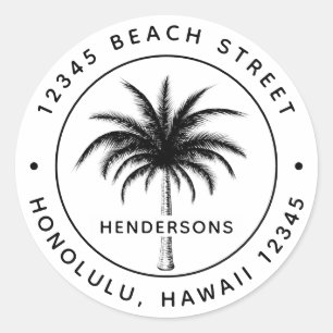 Tropical Palm Tree Round Return Address Classic Round Sticker