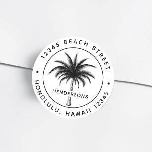Tropical Palm Tree Round Return Address Classic Round Sticker