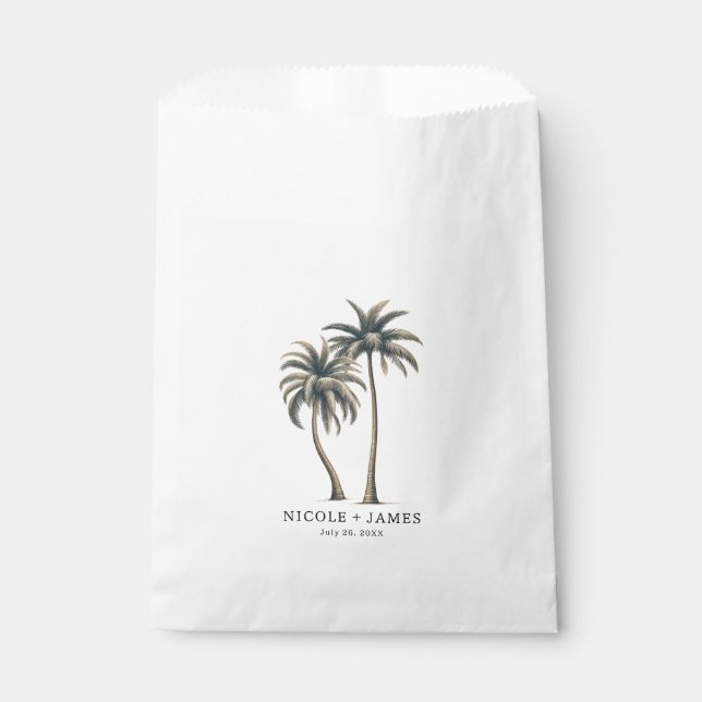 Tropical Palm Tree Rustic Coastal Wedding Favour Bag (Front)