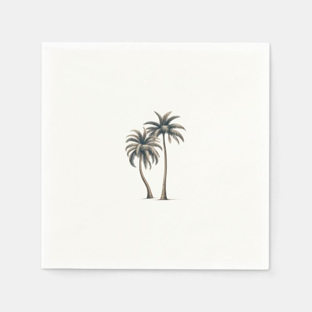 Tropical Palm Tree Rustic Coastal Wedding Napkin (Front)