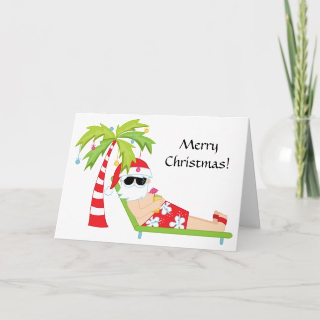 Tropical/Palm Tree Santa Claus Christmas Card (Front)