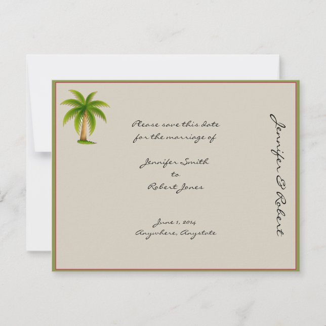 Tropical Palm Tree Save the Date Card (Front)