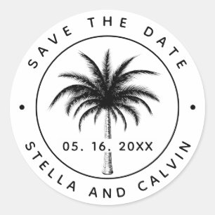 Tropical Palm Tree Save The Date Classic Round Sticker
