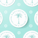 Tropical Palm Tree Seas and Greetings Christmas Classic Round Sticker<br><div class="desc">Send your holiday greetings this year with this tropical palm sticker featuring the words "Seas & Greetings" between snowflakes.</div>