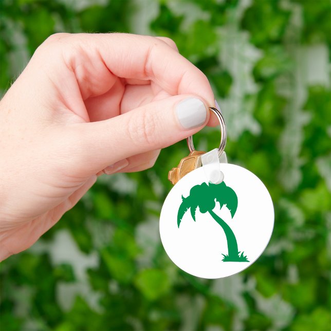 Tropical Palm Tree Silhouette Green Island Beach  Keychain (Creator Uploaded)